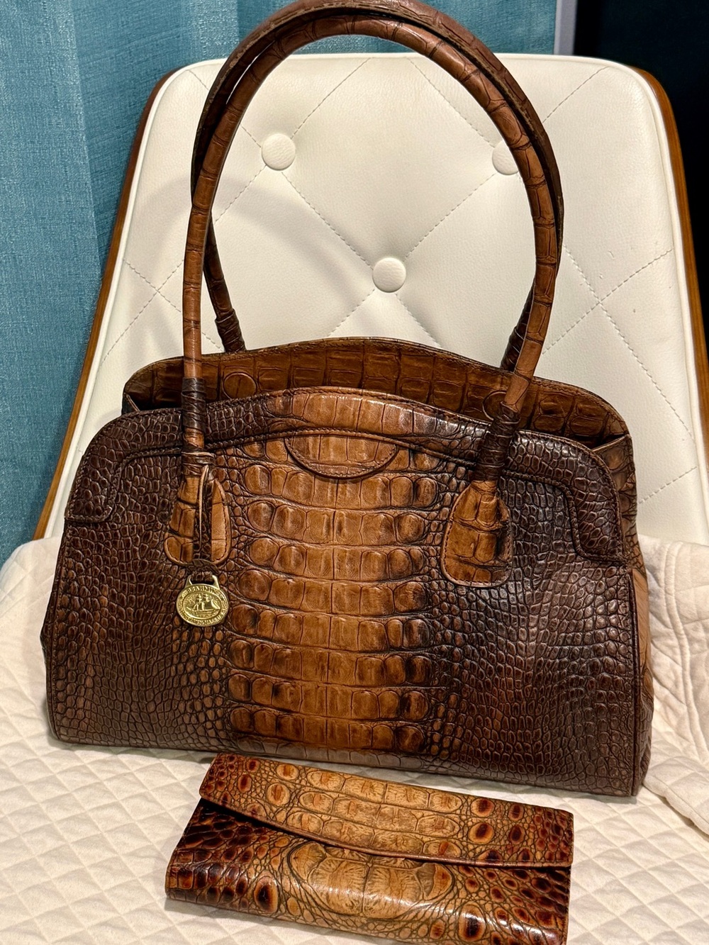 Brahmin Vintage Croc-Embossed Leather Handbag & Wallet Set